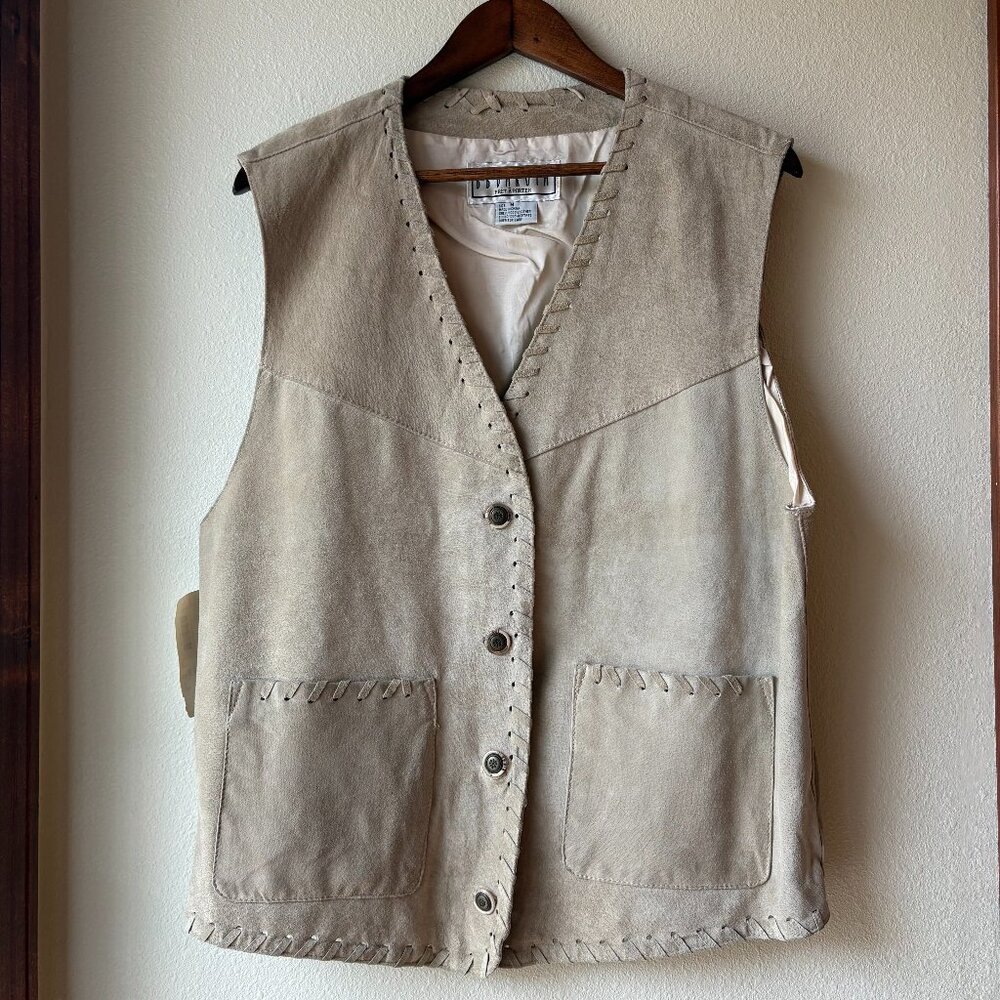 Vintage NWT BB Dakota Tan Suede Vest Whip Stitch Western Pockets Sz M / L Boho